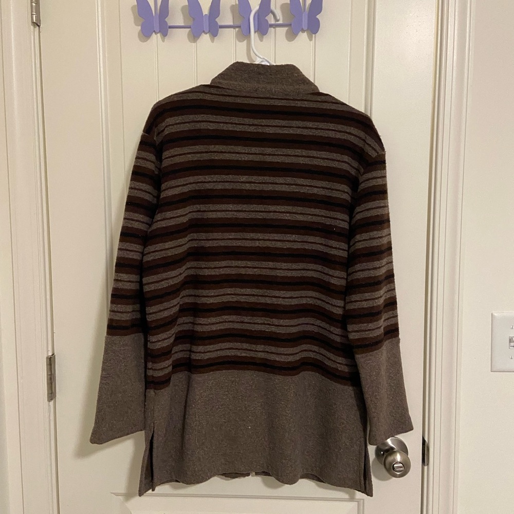 EUC Vintage Frazier Lawrence women’s brown stripe soft plush zip jacket medium - Picture 5 of 6
